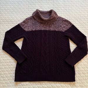 Croft & Barrow Size L Cable Knit Turtleneck Sweater Color Block Marbled Purple